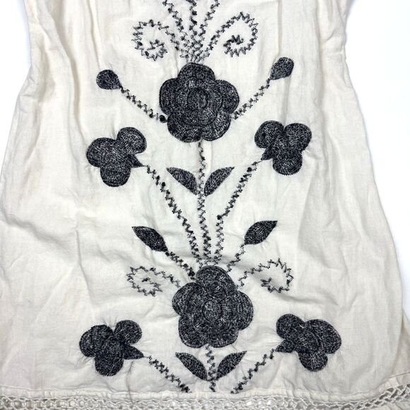 Free People Cotton Linen Embroidered Crochet Fringe Hippy Boho Dress, Sz. 8 - Picture 4 of 13